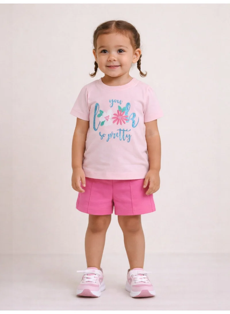 victor and jane Infant Girls Floral Graphic T-Shirt & Shorts Set – Pink